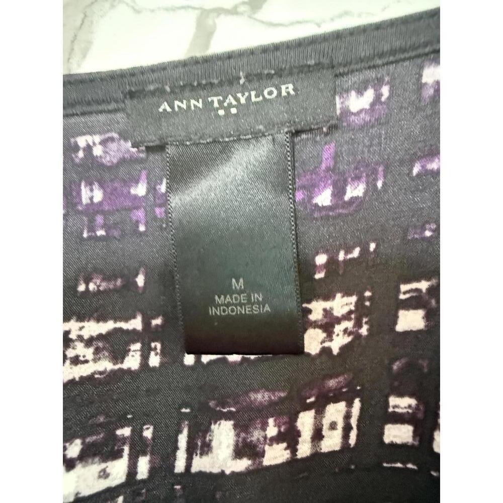 Ann Taylor Black and Light Pink Grid-Print Long Sleeve Top - Picture 4 of 5